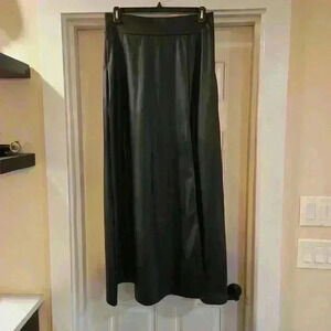 Womens Faux Leather Front Slit Maxi A Line Skirt Black Size XL